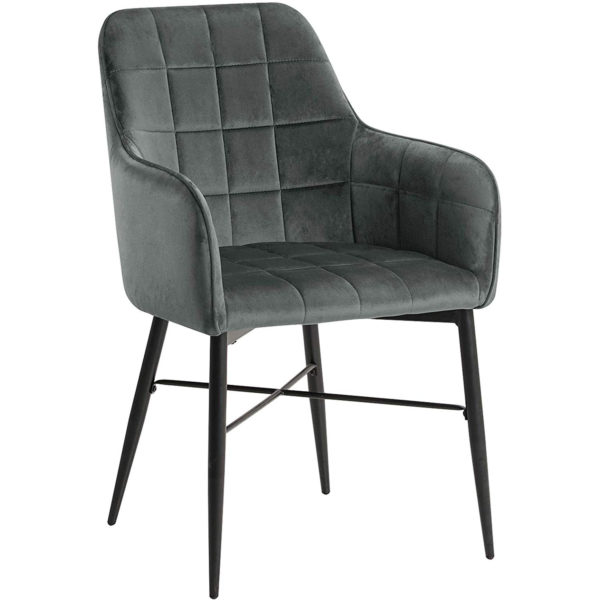 Стілець з підлокітником, оксамитовим сидінням і металевими ніжками BH81 (Чорний)